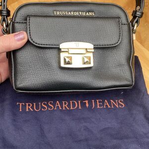 Trussardi Jeans Black Vegan Leather Small Crossbody Bag With Dust Bag